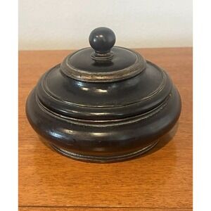 Vintage Black Wooden Lidded Bowl‎ Gothic Rustic Primitive Dark Decor